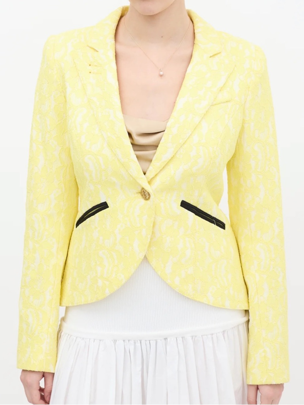 Smythe Sz 4 Yellow Lace one button Blazer Summer Retro Preppy Classic